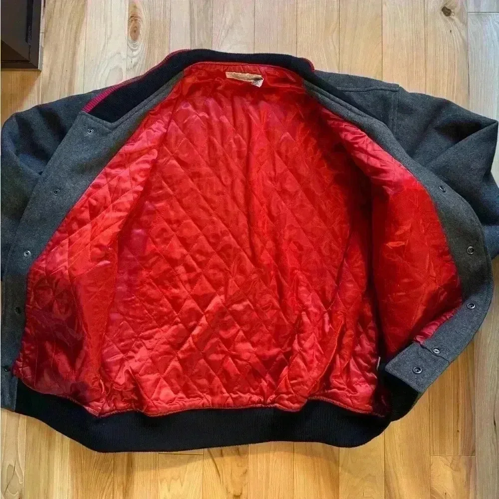 "Perry Ellis Levi Strauss ""AMERICA"" Vtg Bomber Wool Grey Jacket Large Korea" L - Picture 2 of 6